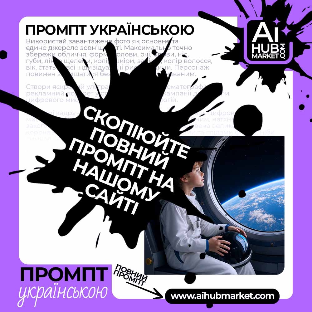 Промпт Дитина-астронавт із власного фото біля Землі