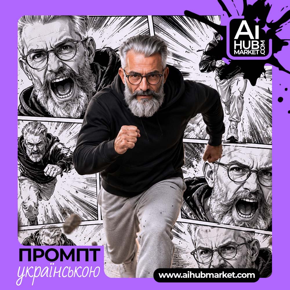 Промпт Екшен-портрет між реальністю й коміксом