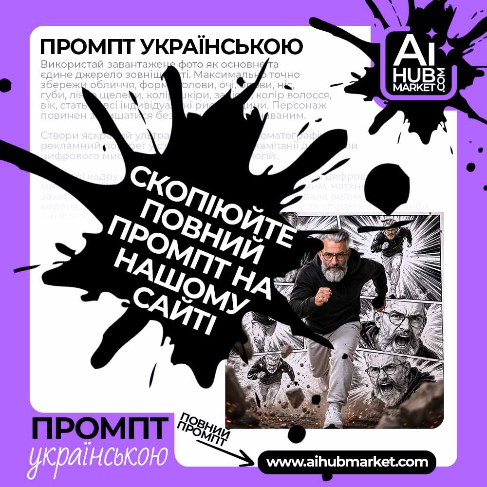 Промпт Екшен-портрет між реальністю й коміксом