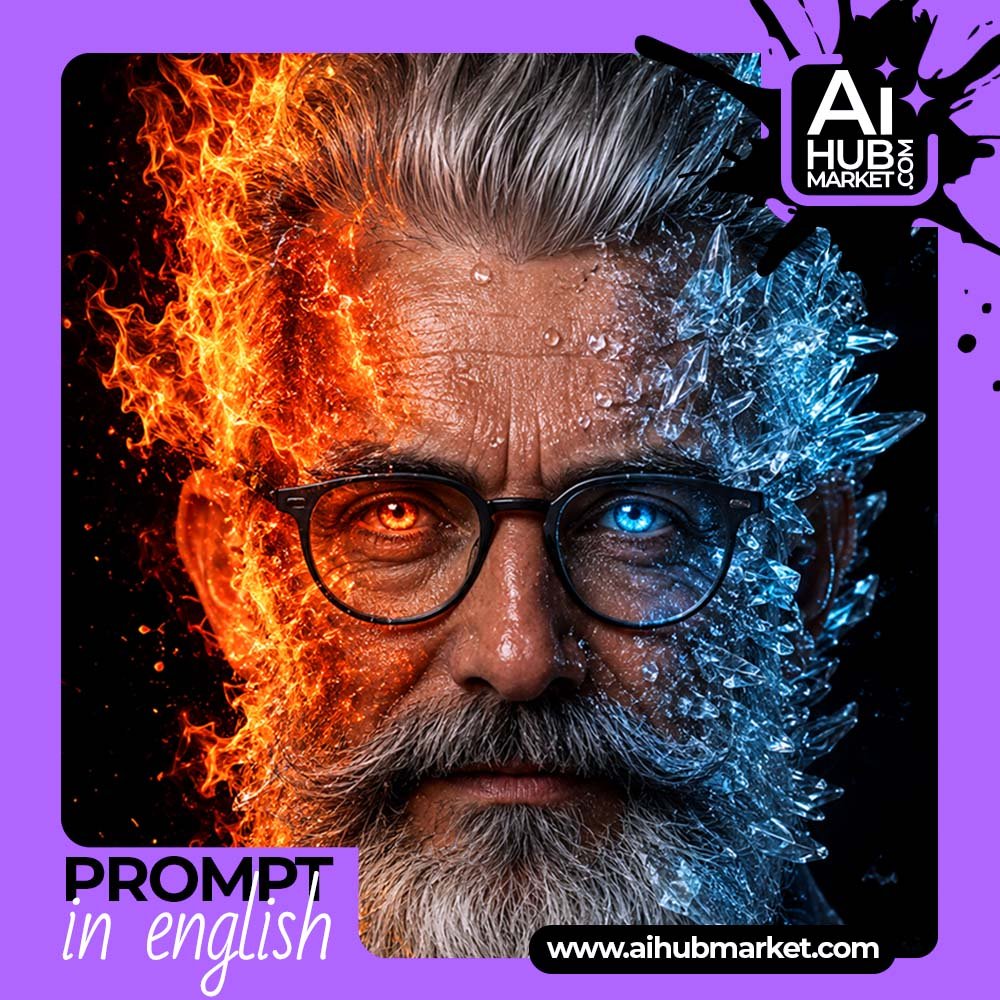 Prompt Elemental Portrait: Fire and Crystal Ice