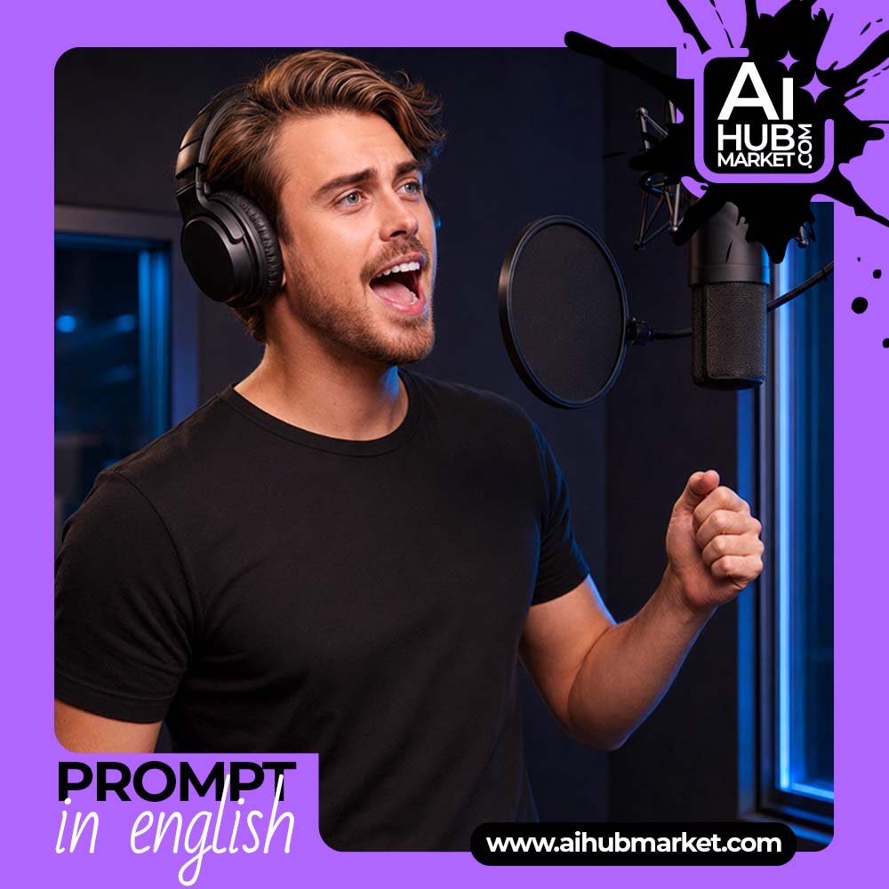 Prompt Emotional Vocalist Portrait in a Recording Studio