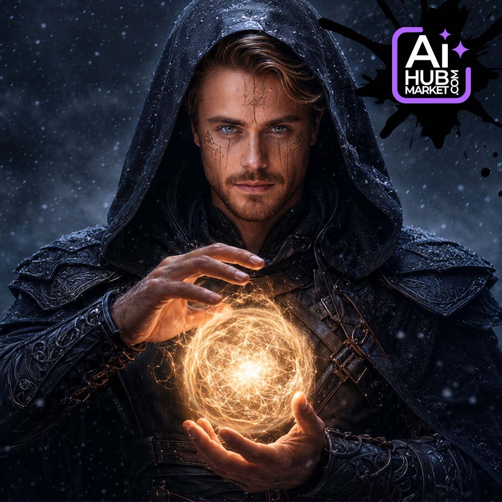 Prompt Fantasy Mage with Glowing Orb