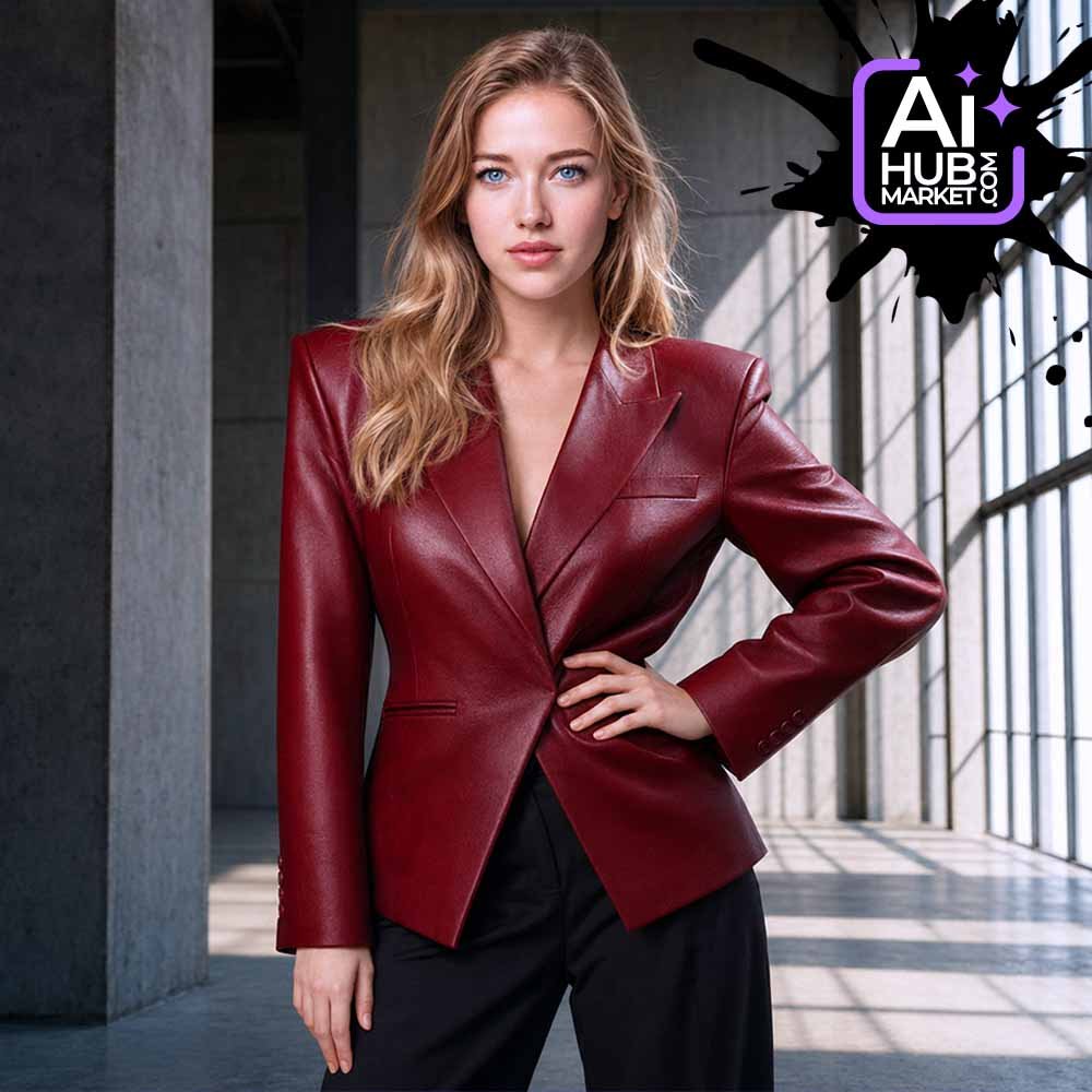 Промпт Fashion-портрет із фото в червоному шкіряному жакеті