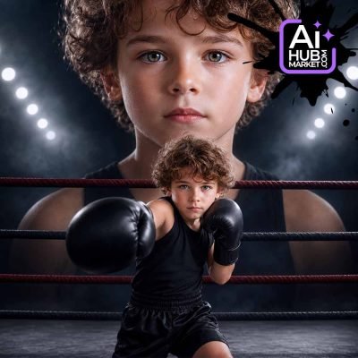 A determined young boxer in a ring, showcasing his skills.