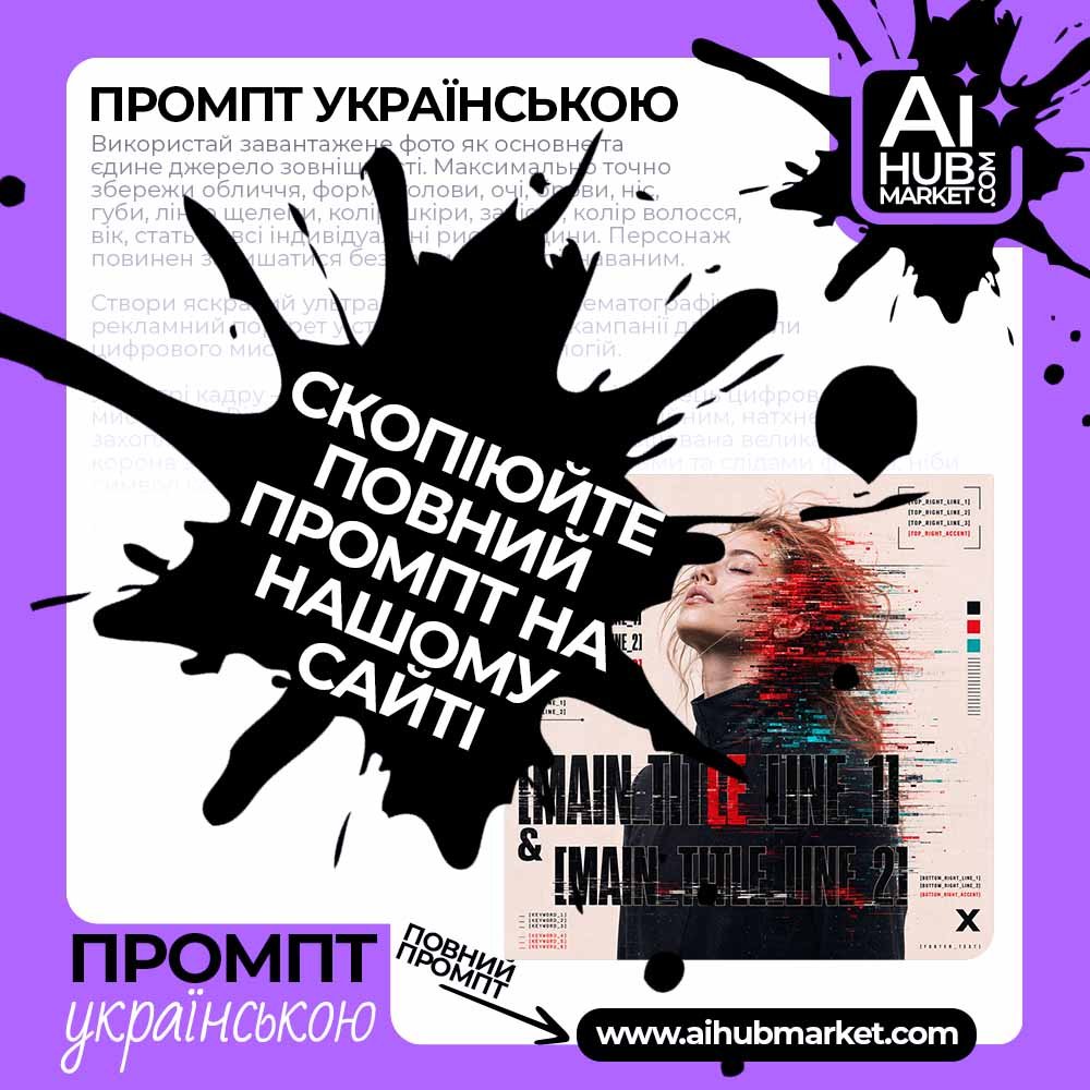Промпт Футуристичний glitch-постер із людиною