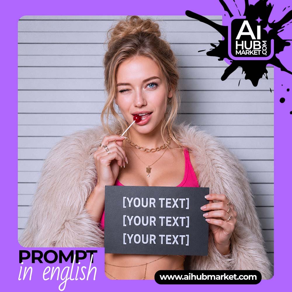 Prompt Glam Mugshot Portrait with Custom Text