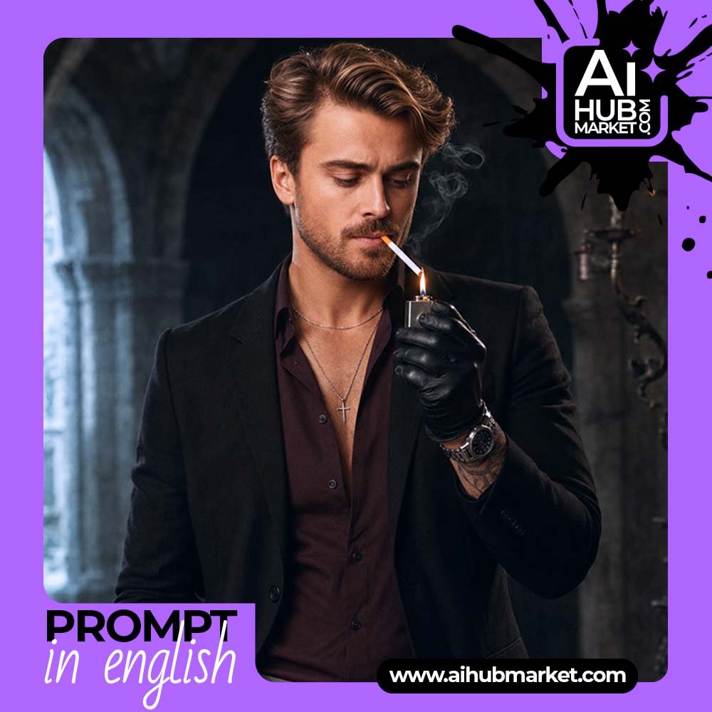 Prompt Gothic Fashion Portrait with a Cigarette for a Cover