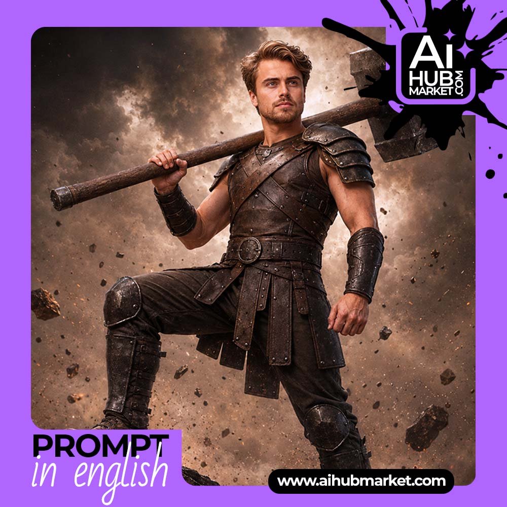 Prompt Heroic Warrior Portrait with a Hammer