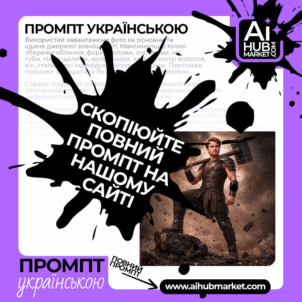 Промпт Героїчний портрет воїна з молотом