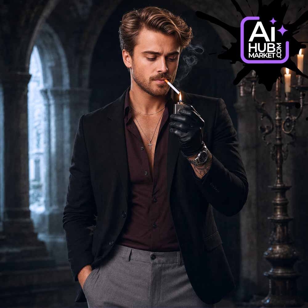 Промпт Готичний fashion-портрет із сигаретою для обкладинки