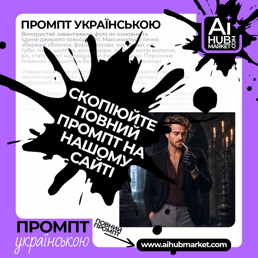 Промпт Готичний fashion-портрет із сигаретою для обкладинки