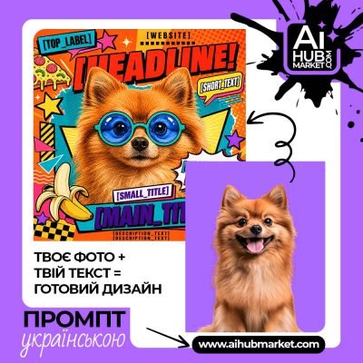 Яскравий попарт-постер із собакою в окулярах