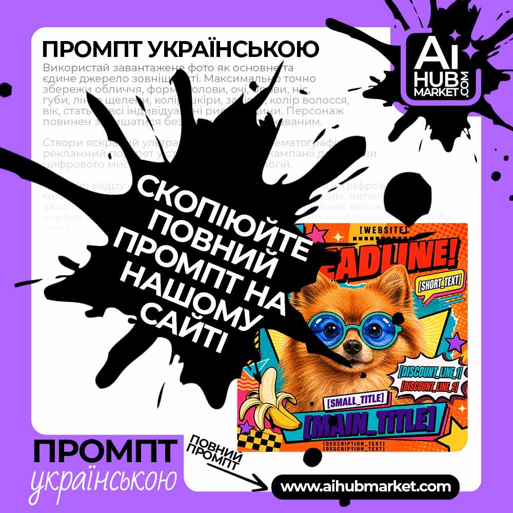 Промпт Яскравий попарт-постер із собакою