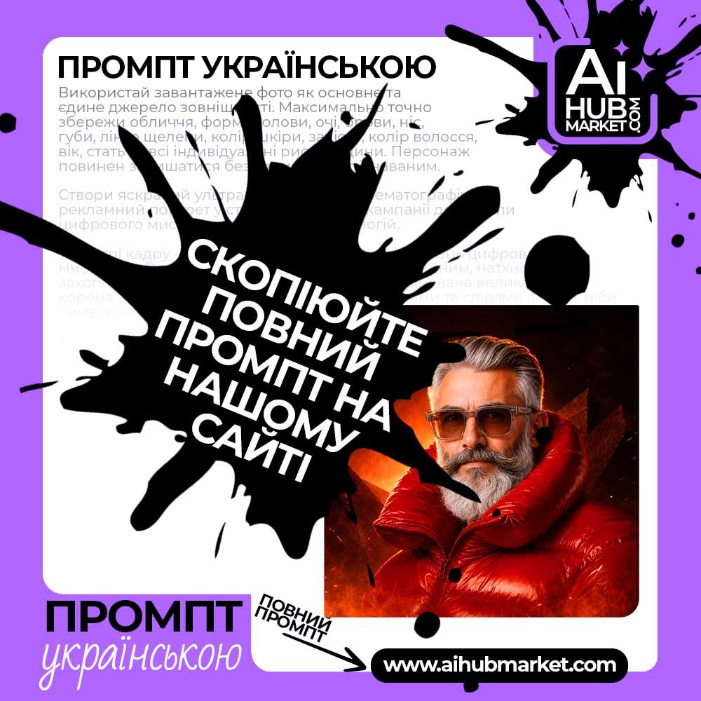 Промпт Кінематографічний fashion-портрет у червоному пуховику
