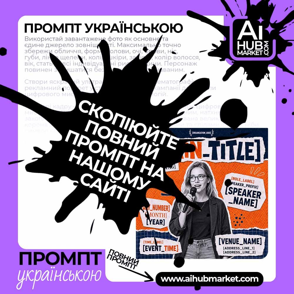 Промпт Колажний постер-анонс зі спікером з фото