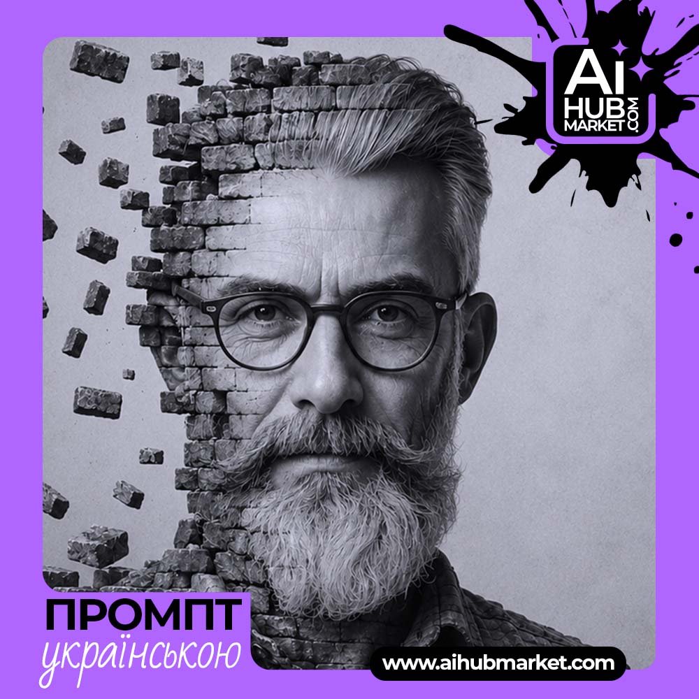 Промпт Монохромний портрет із цегли
