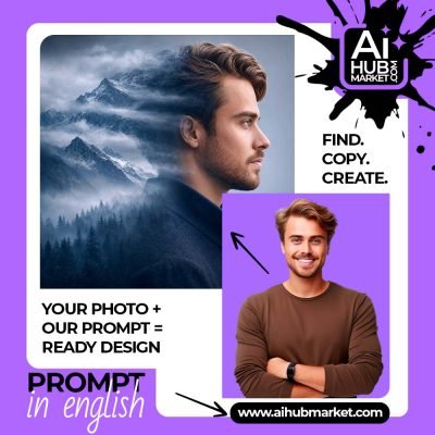 A creative design showcasing a man with mountains in the background, symbolizing inner exploration.
