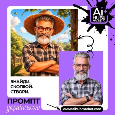 Мультяшний фермерський портрет з сивим бородою та капелюхом