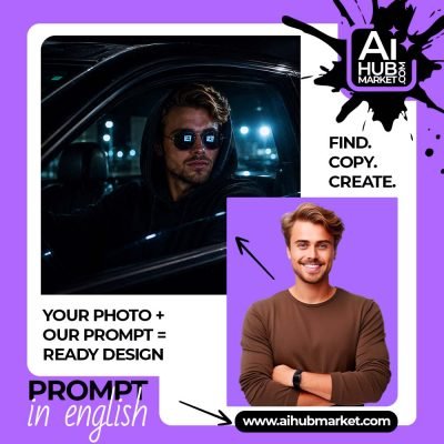 A stylish man in sunglasses sitting in a car at night, embodying neo-noir aesthetics.