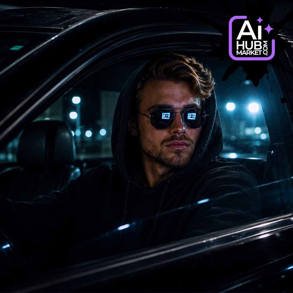 Prompt Neo-Noir Portrait in a Car