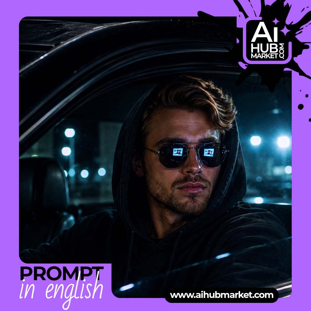 Prompt Neo-Noir Portrait in a Car