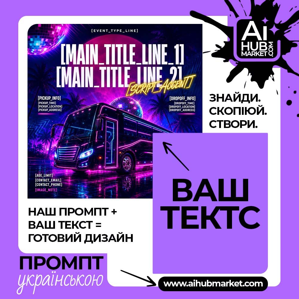 Промпт Неоновий флаєр Party Bus