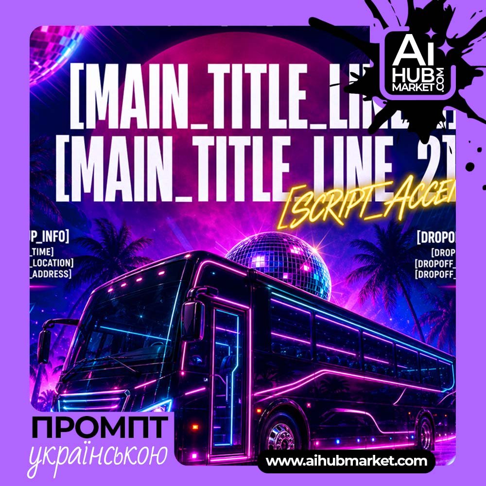 Промпт Неоновий флаєр Party Bus