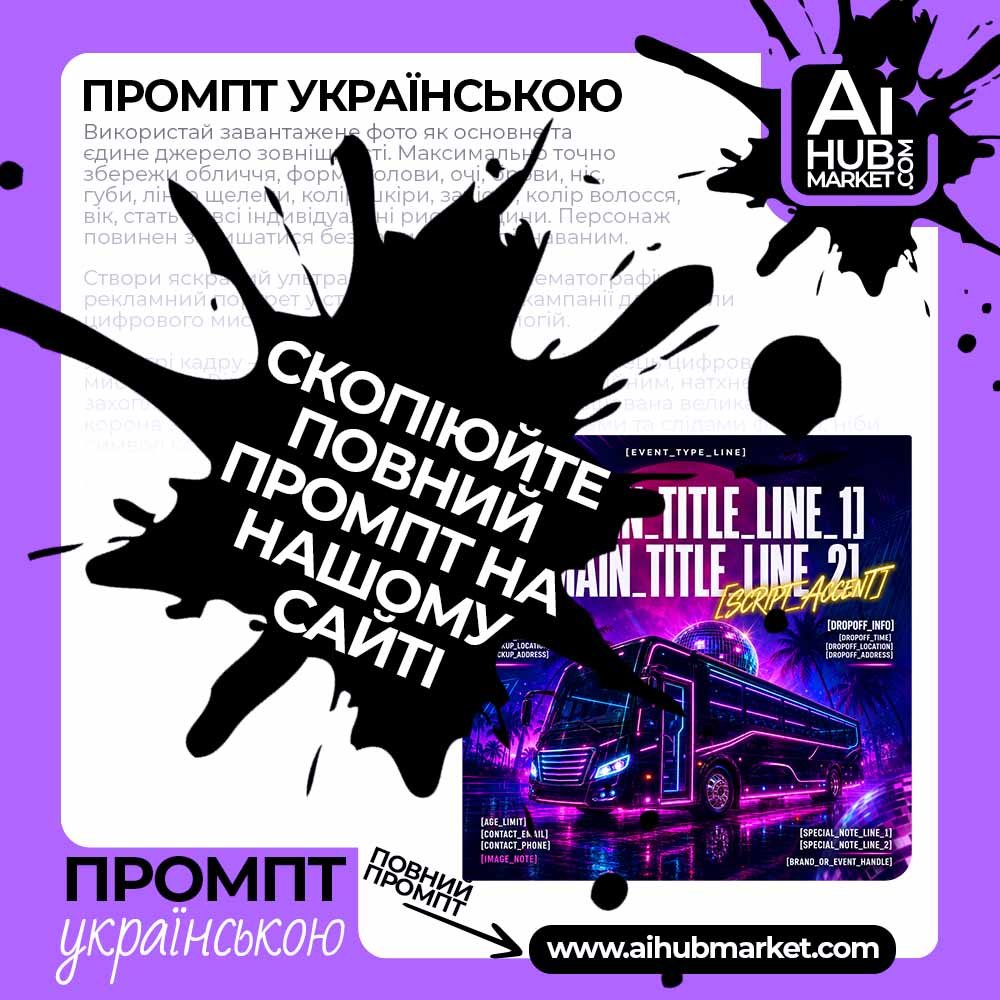 Промпт Неоновий флаєр Party Bus