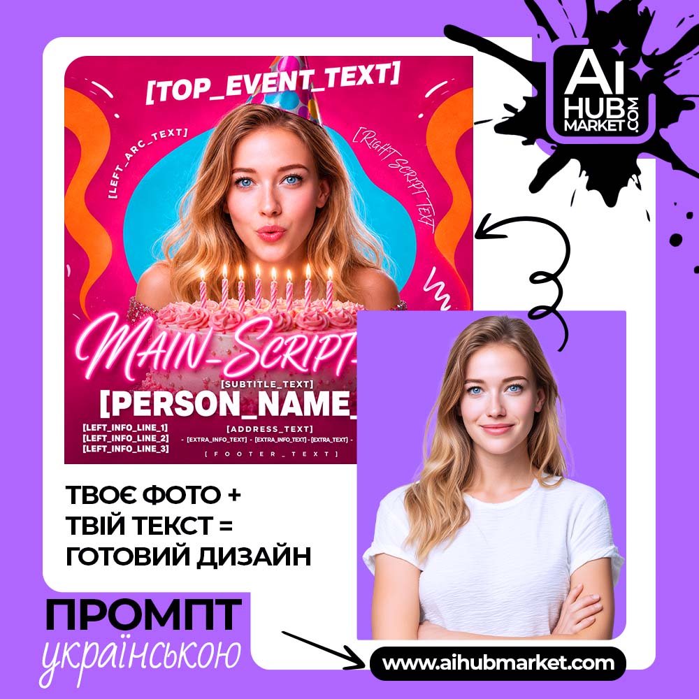 Промпт Неоновий постер дня народження