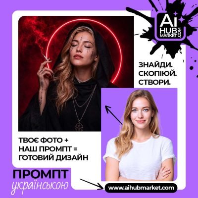 Жінка в чорному з неоновим червоним німбом