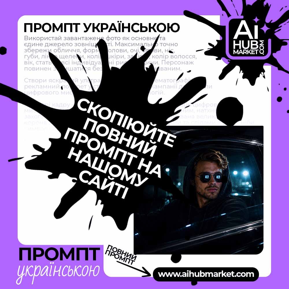 Промпт Неонуарний портрет в автомобілі