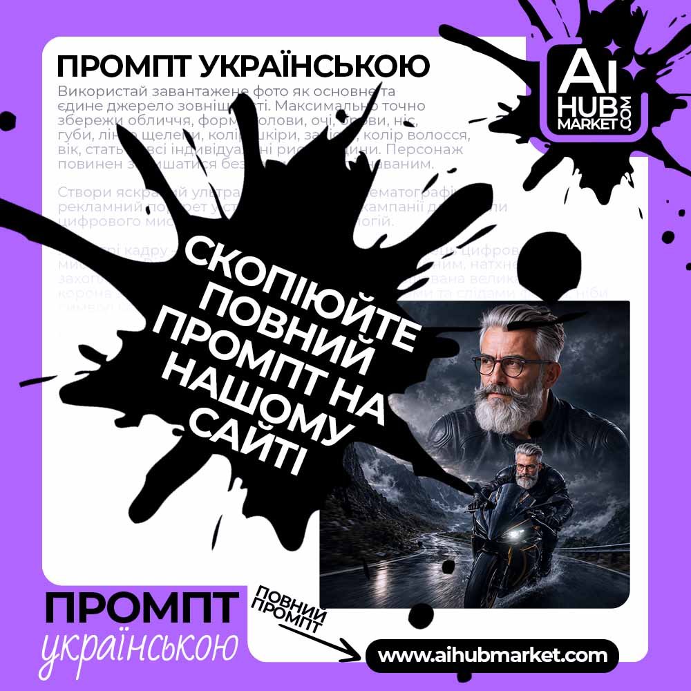 Промпт Нестримний байкерський портрет