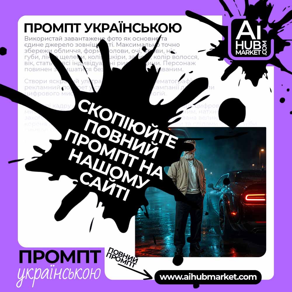 Промпт Нічний портрет біля спорткара