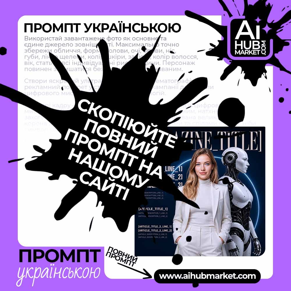 Промпт Обкладинка журналу про людину й AI