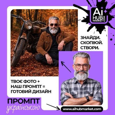 осінній портрет чоловіка з вінтажним мотоциклом