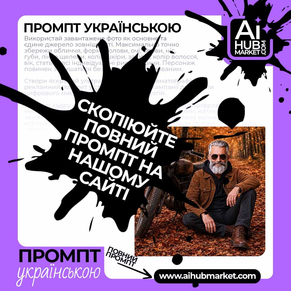 Промпт Осінній портрет із вінтажним мотоциклом