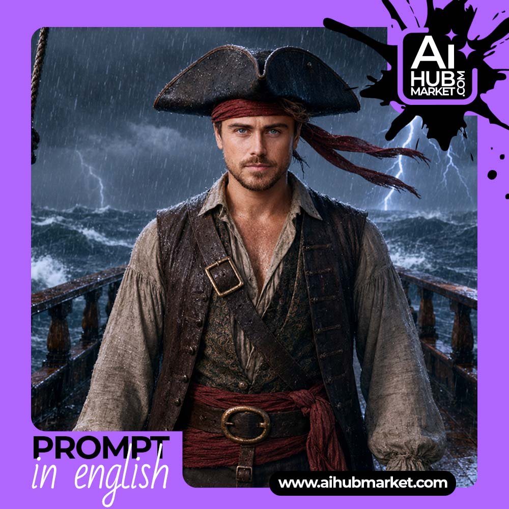 Prompt Pirate Ship Captain in a Storm