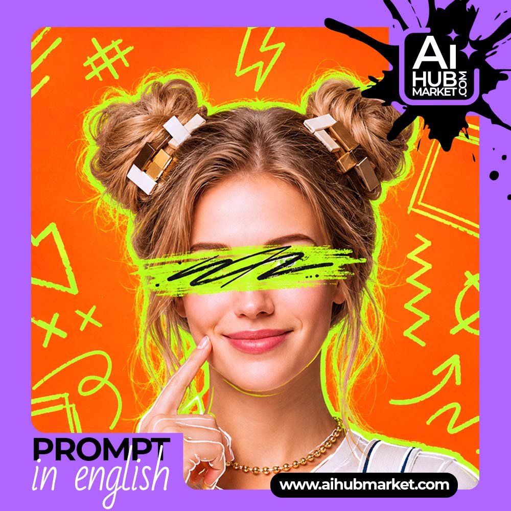 Prompt Pop-Art Fashion Portrait with Doodle Graphics