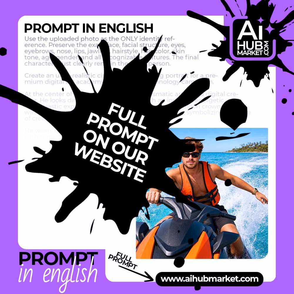 Prompt Portrait from Your Photo Riding a Jet Ski in a Tropical Sea