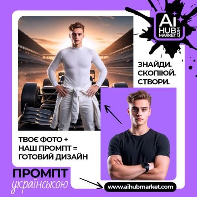 Портрет автогонщика на старті з автомобілем