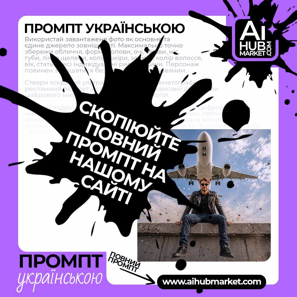 Промпт Портрет під крилом авіалайнера