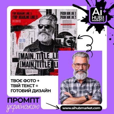 Портретний постер у панк-стилі з текстовими елементами