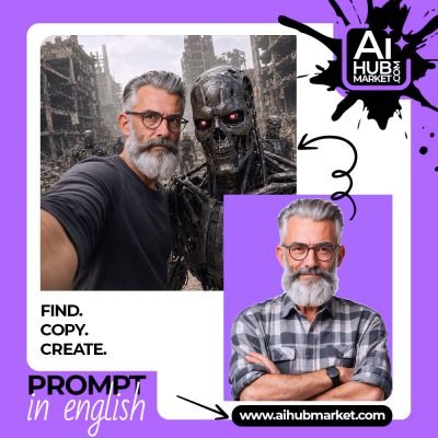 A creative representation of a post-apocalyptic robot selfie.