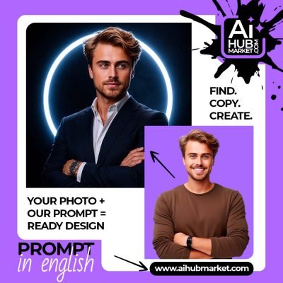 A professional man posing for a business portrait with a glowing background.