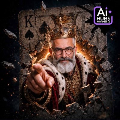 Close-up of a king character in a digital portrait with a crown.