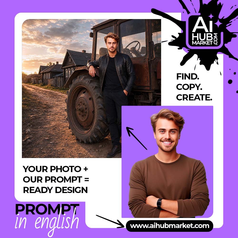 Prompt Rural Fashion Portrait by the Tractor