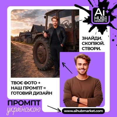 Сільський fashion-портрет біля трактора на фоні заходу сонця