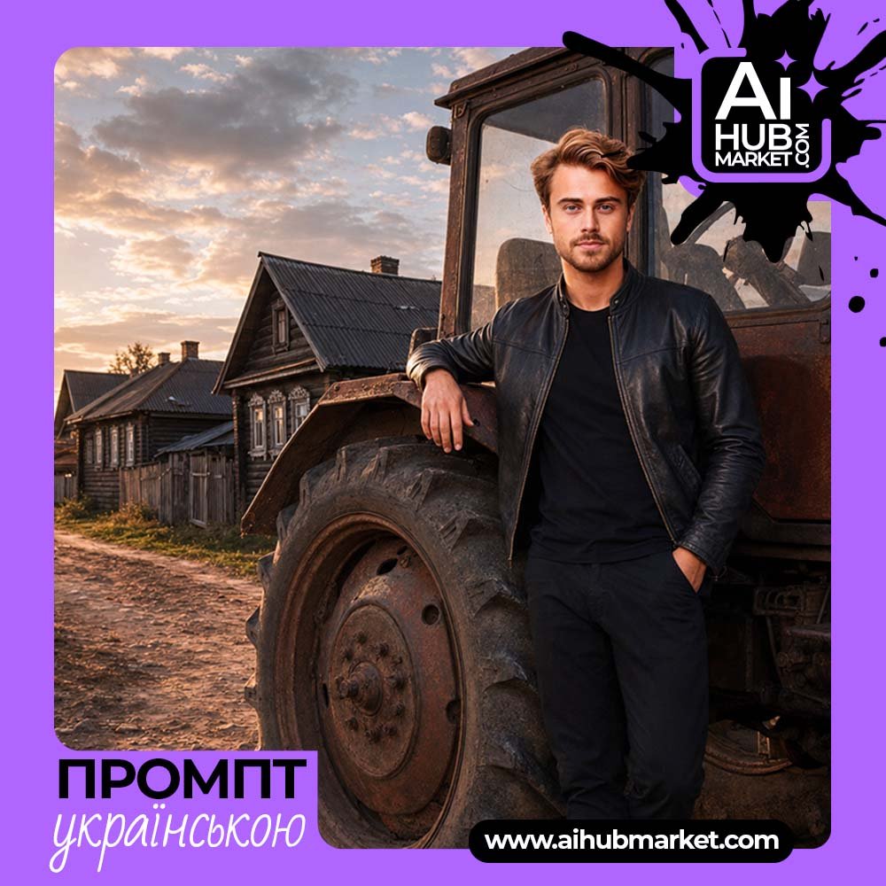 Промпт Сільський fashion-портрет біля трактора