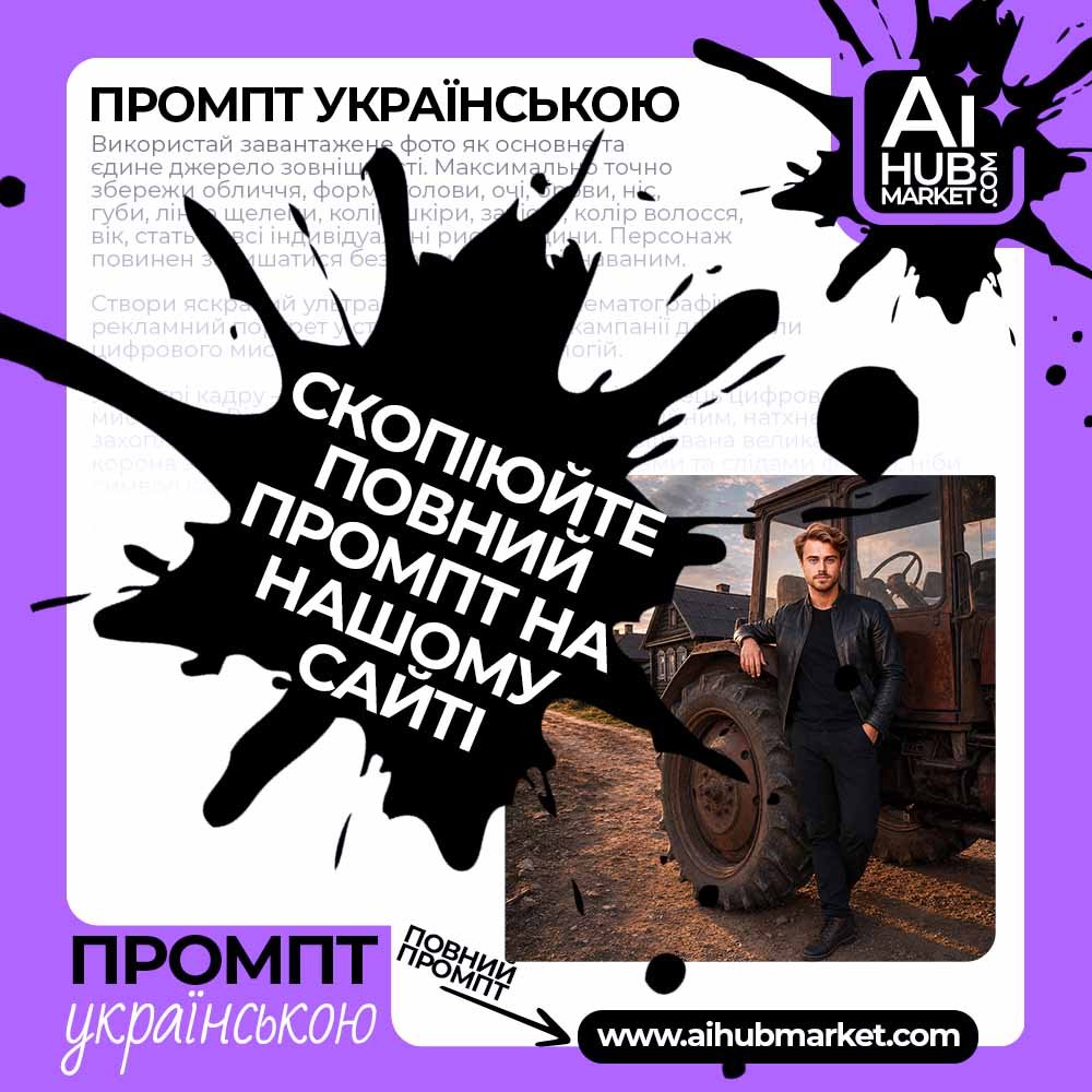Промпт Сільський fashion-портрет біля трактора