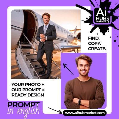 A professional man standing on the steps of a private jet, exuding confidence and success.